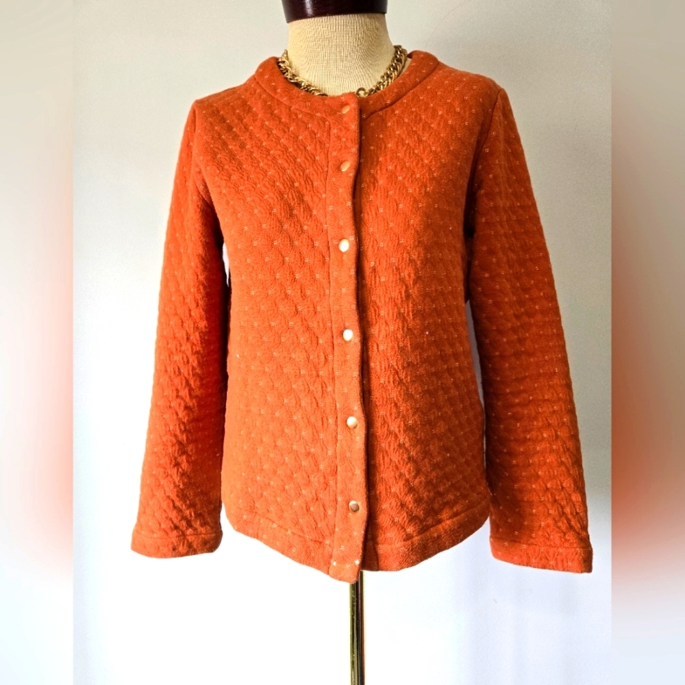 CYRILLUS Paris Rusted Orange Quilted Cotton Sweater Jacket. Size M
